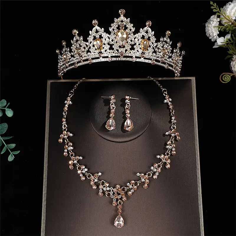 Champagne colored crown+necklace+earring