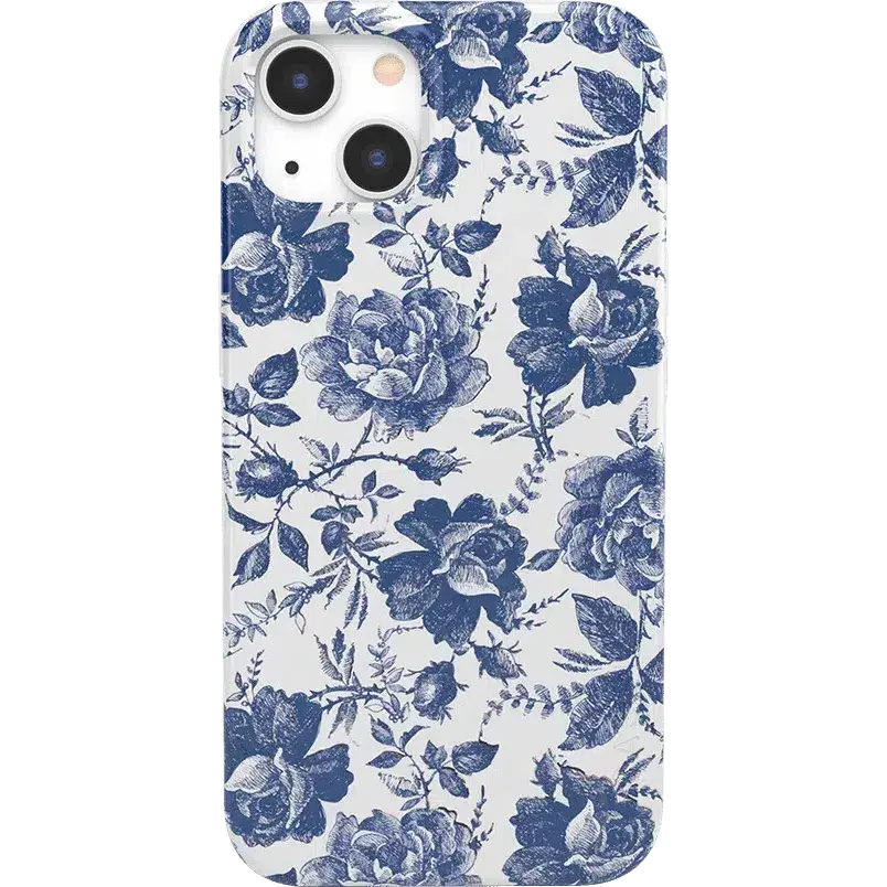 Casely iPhone 13 Case | Rose to Fame | Blue & White Floral | Compatible with MagSafe | Classic Ultra Thin Design