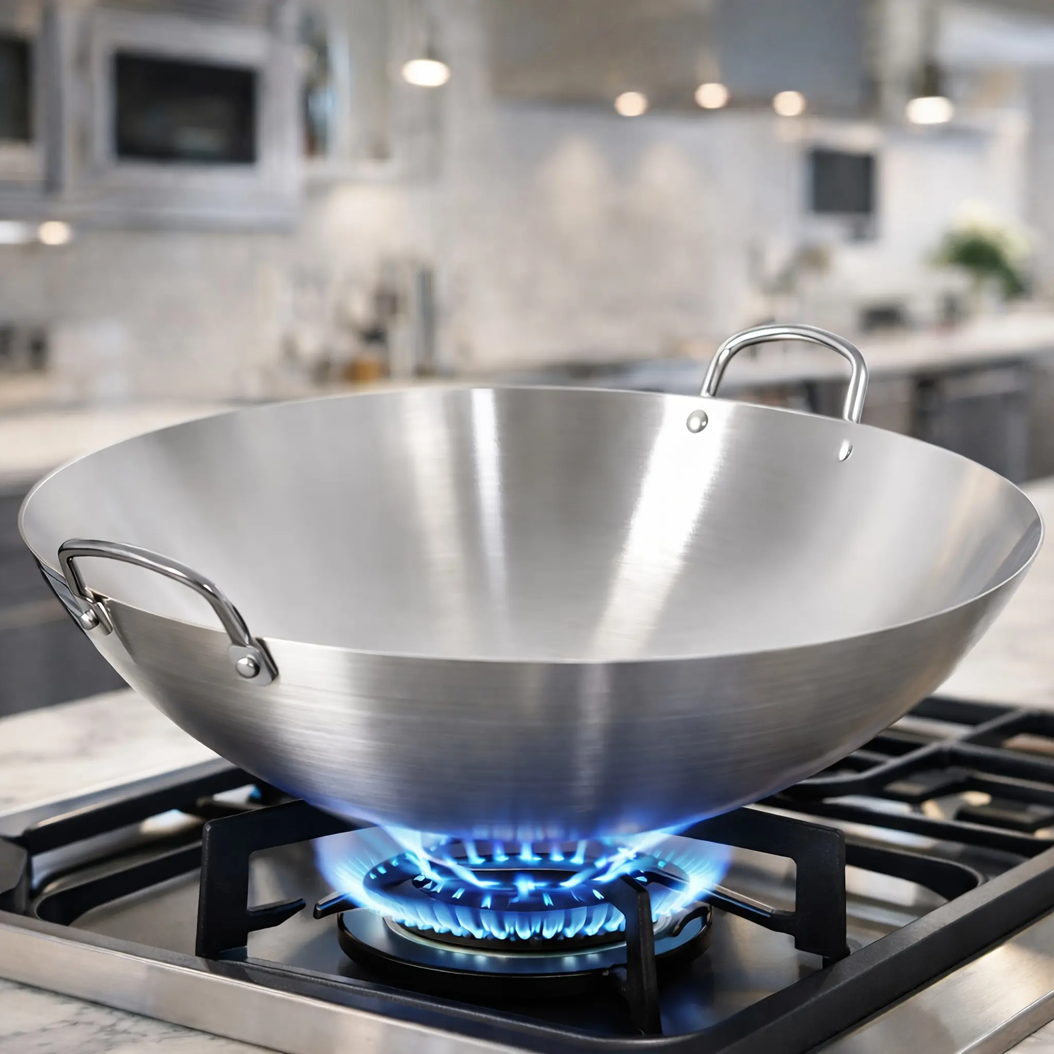 Heavy-Duty Stainless Steel Wok Pan, Professional Non-Stick Stir-Fry Pan with Ergonomic Handle, Compatible with Gas, Induction, Electric Stovetops, Easy-to-Clean Home Kitchen Cookware, Stainless Steel Pan