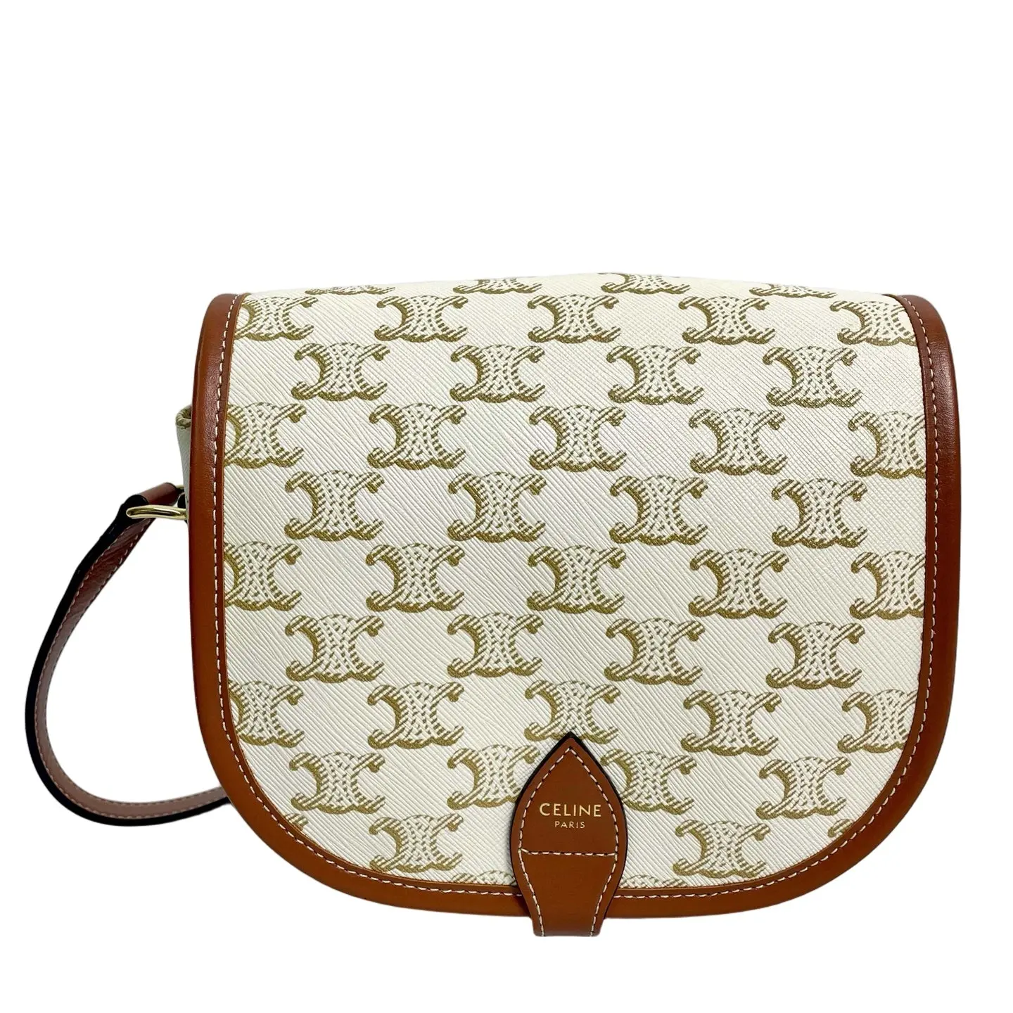 Pre-owned canvas crossbody bag Celine Medium Folco Bag in Triomphe White/Tan