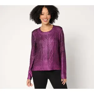 Attitudes by Renee Metallic Cable Sweater