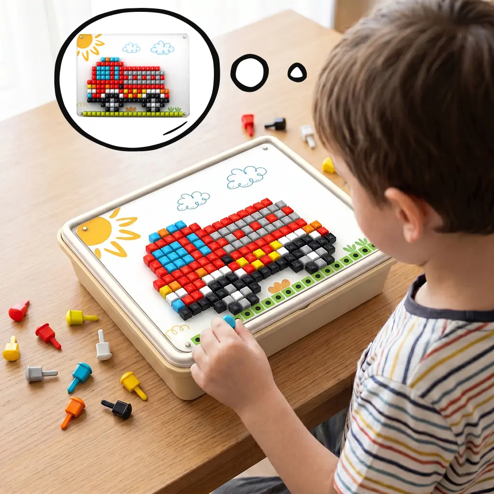 Kids Pegboard Puzzle Toy, Creative DIY Building Blocks Set with Storage Box, Educational Early Learning STEM Toys for Fine Motor Skills, Perfect Gift for 3 4 5 6 Year Old Boys Girls
