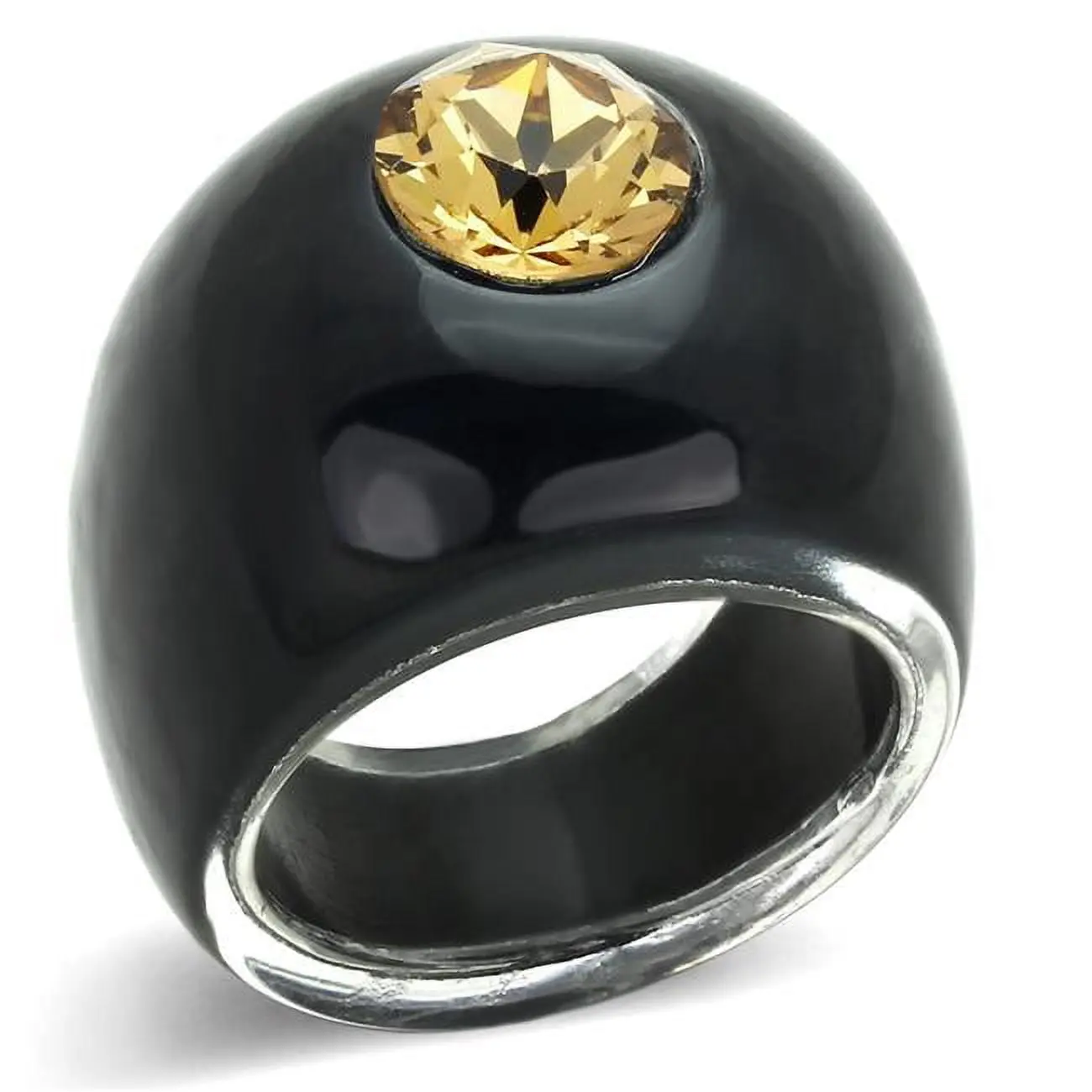 Women Resin Ring with Top Grade Crystal in Light Smoked - Size 8