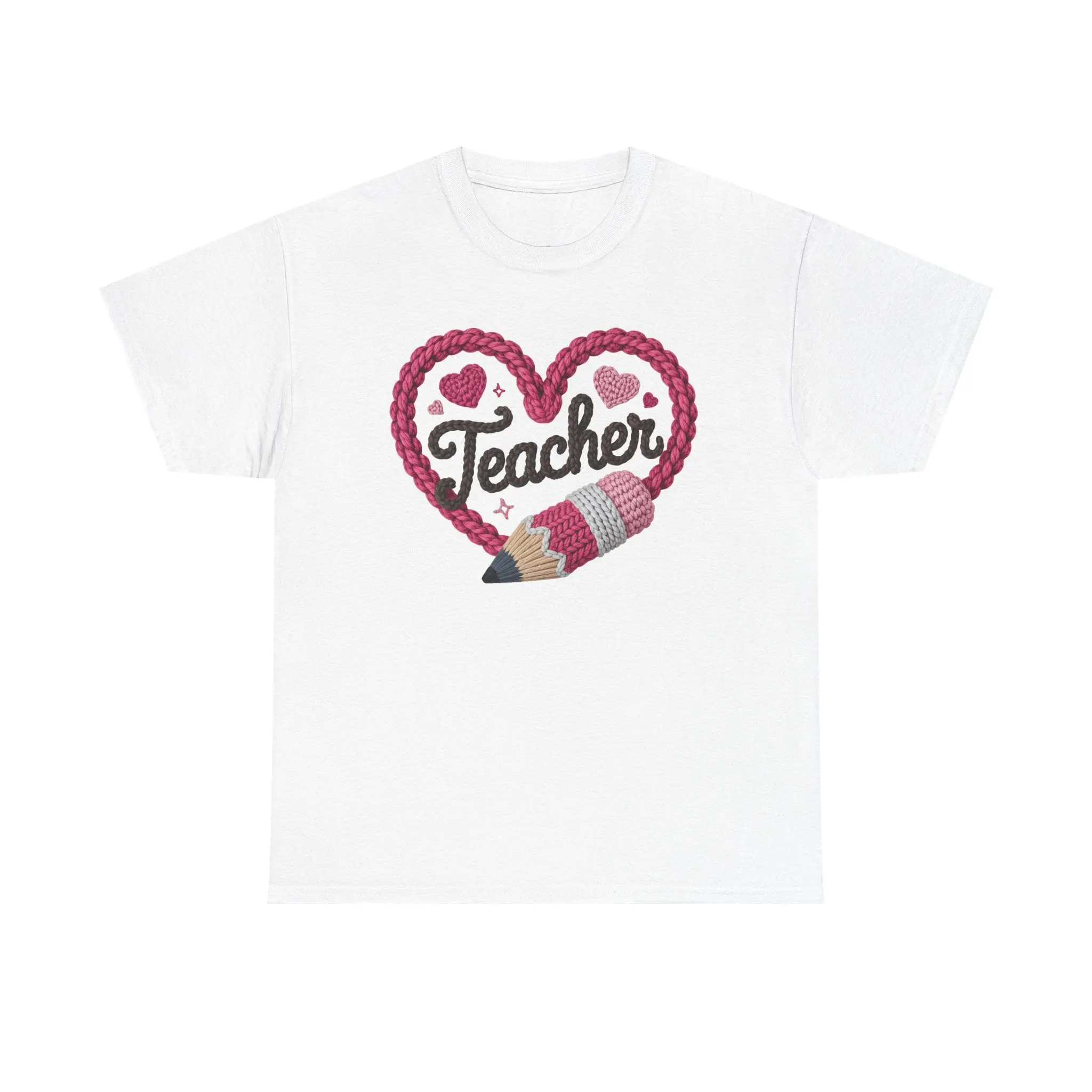 Pink heart 3D Yarn Effect Back to School T-Shirt