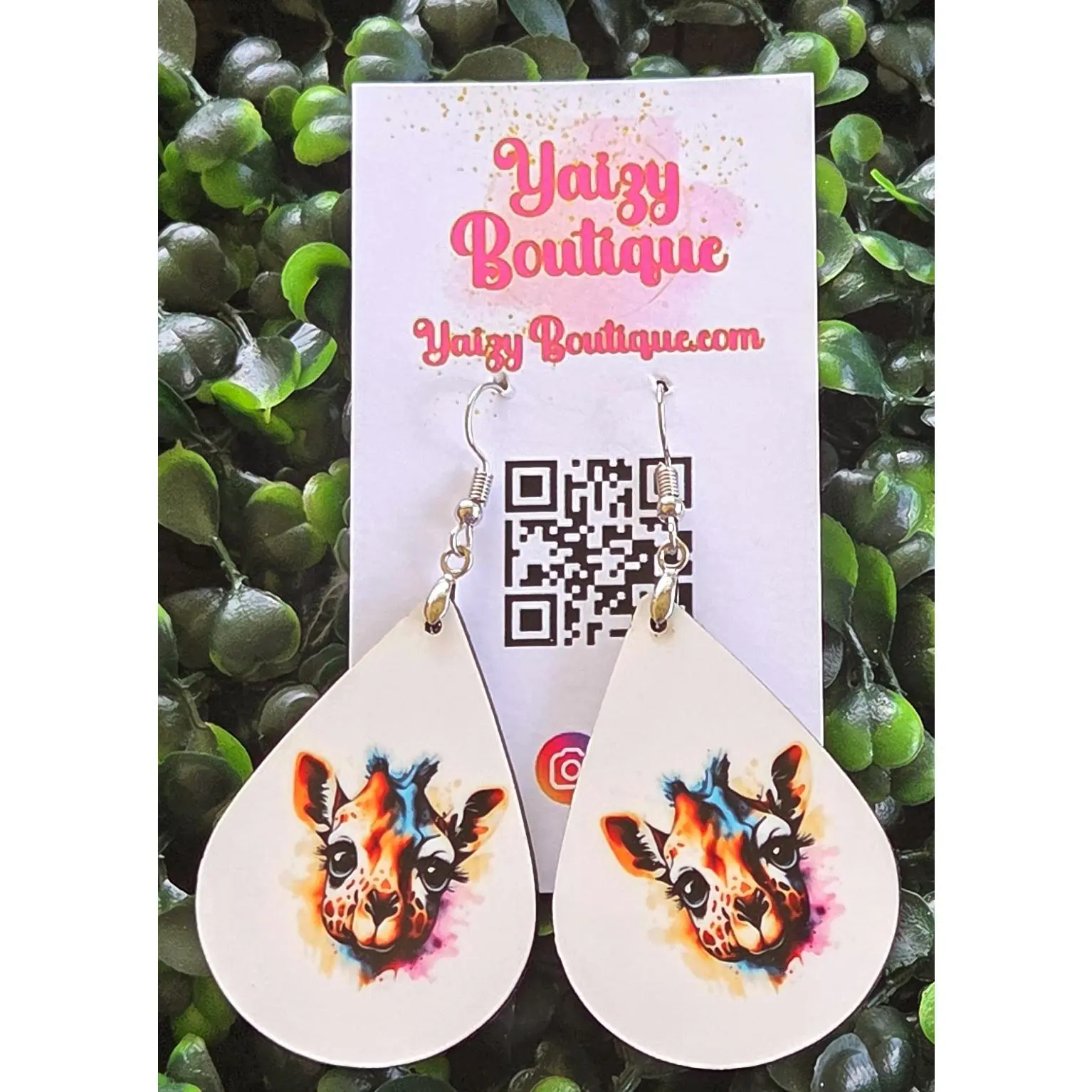 Handmade Giraffe Earrings – Teardrop Animal Jewelry (White & Black Options)