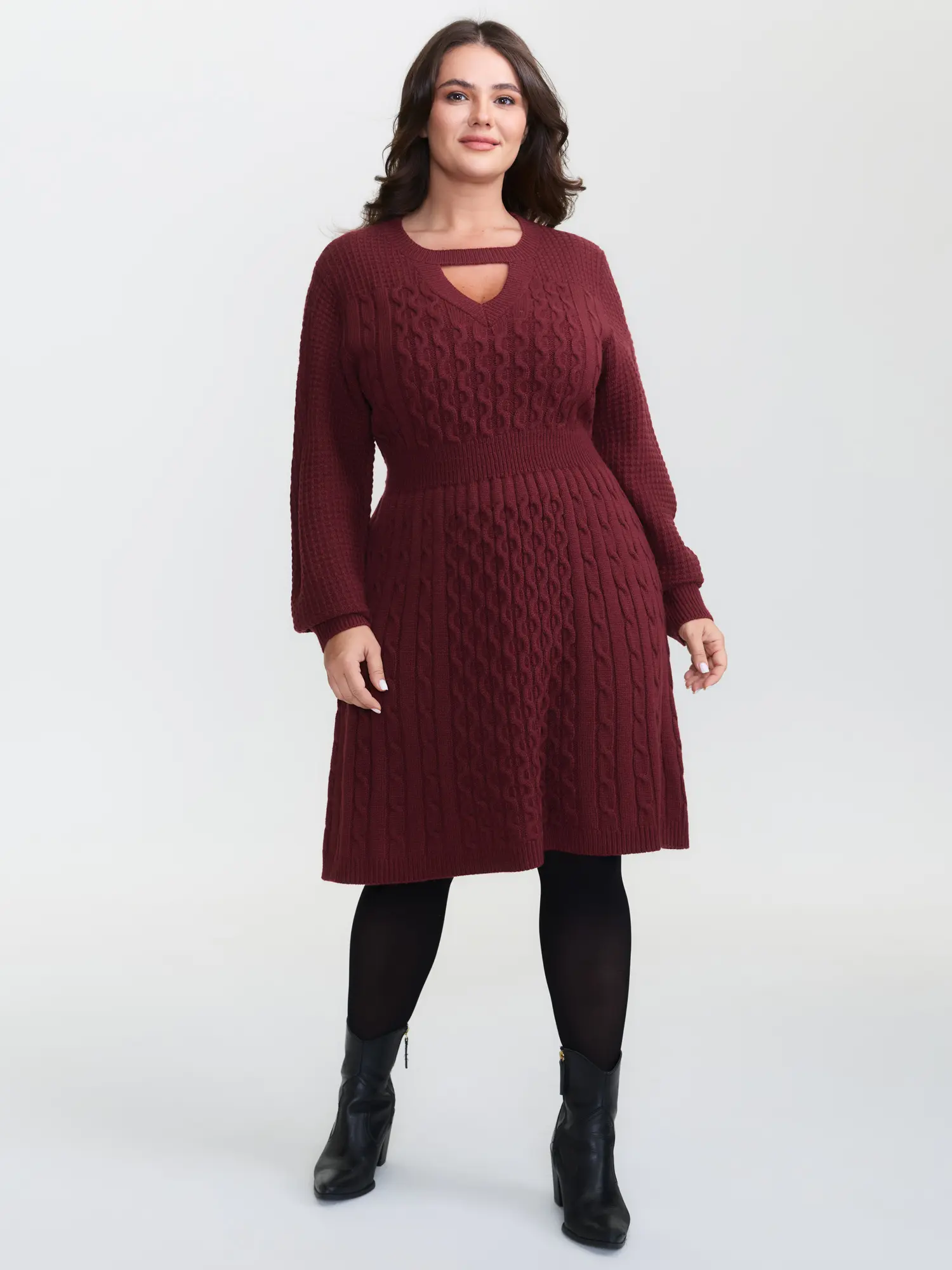 BloomChic Women's Longsleeves Minimalist Bodycon Dress, Cable Knit with a Round Neck Cut-Out for Casual Wear, Cable Texture, Basic, Acrylic, Bodycon Fit Hugs Curves Beautifully