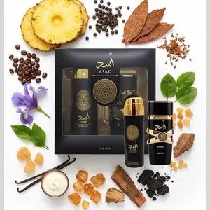 Lattafa Asad 2-Piece Gift Set 100ml EDP & 200ml Perfumed Spray Signature Scent Black Pepper Pineapple Patchouli Coffee Iris Vanilla Amber Dry Woods Benzoin Labdanum fresh spicy note