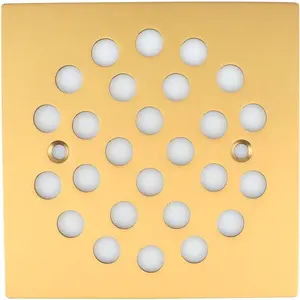 4-1/4 Inch Screw-in Square Floor Drain Cover Replacement Shower Grates with Screws (Brushed Golden)