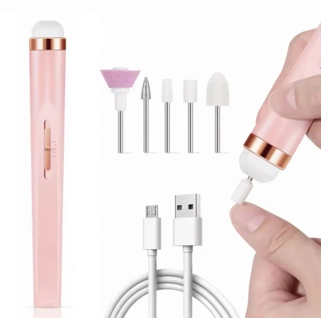 5-in-1 Rechargeable Electric Nail File Kit - Manicure Pedicure Drill, Buffer, Personal Beauty Care & Nail Art Tools