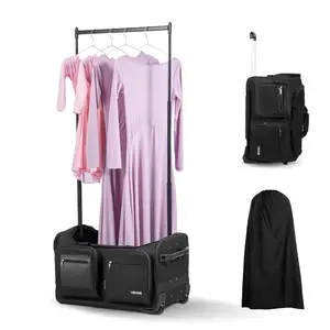 VEVOR Dance Bag with Garment Rack, 29 Inch Rolling Dance Duffel, with Wheels, USB Port, Height Adjustable Clothes Rack, Privacy Protection Curtain, Ideal for Travel and Competitions, Matte Pink