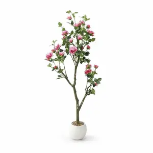 5FT Artificial Rose Trees Indoor, Faux Tree, Artificial Planter, Artificial Fake Tree Flower Potted,  for Home Office Wedding Party Gifts Indoor Outdoor Decor