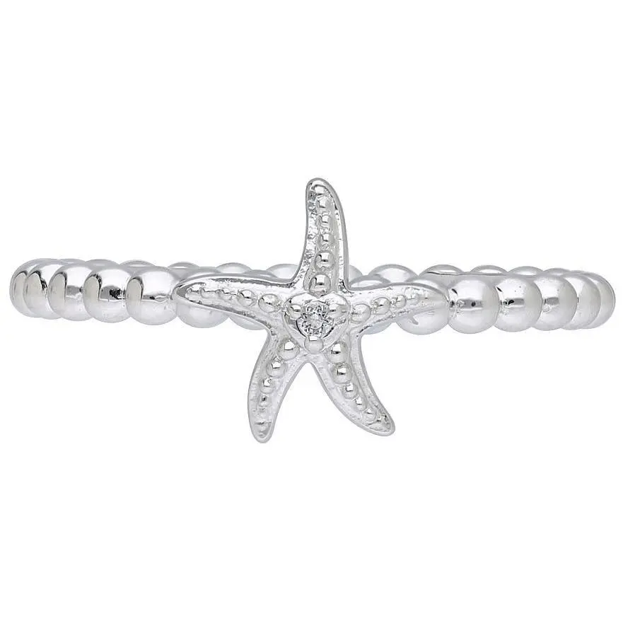 Goddaughters Sterling Silver White Topaz Mini Starfish Ring
