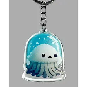 Jelly Fish Acrylic Keychain, Wildlife Cute kawaii memorial ornament, pet portrait charm gift  backpack fob, dad car décor, first day of school gift