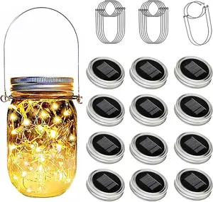 Ostritec Solar Mason Jar Lights Lids, 12 Pack 30 Led Fairy Lights(Jars Not Included), Outdoor Hanging Mason Jar Solar Lights, Fairy in a Jar Firefly Lights for Patio Garden Table Decor Gifts