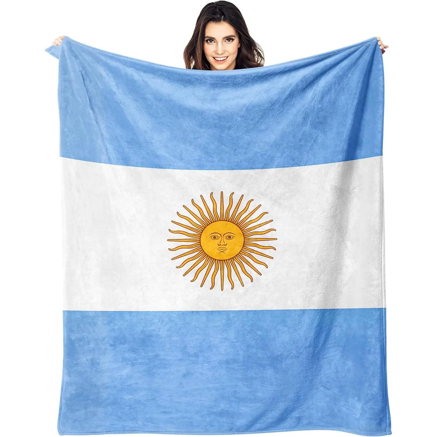 Argentina Flag Print Cotton Flannel Throw Blanket, Wrinkle Resistant, Breathable, Durable, Soft Warm Lightweight, Machine Washable for Bedroom, Sofa Home Decor (60"x50")
