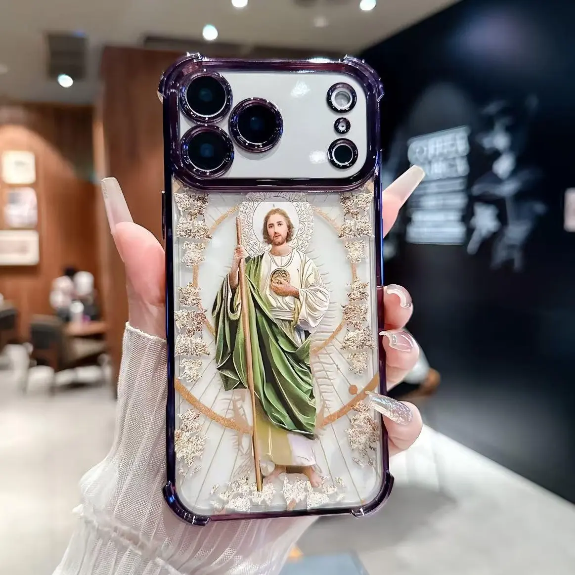 Saint Judah pattern mobile phone protective case, suitable for iPhone X, 11, 12, 13, 14, 15, 16, 17promax, four-corner anti-fall smartphone protective cover, shockproof, TPU transparent mobile phone case, Compatible with Samsung Galaxy S25