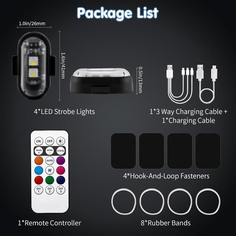 LED Decorative Flashing Lights / Remote-Controlled Wireless Motorcycle Decorative Lights Multifunctional Color Flashing Lights for Bicycles and Cars