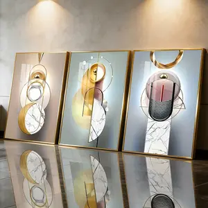 3Pcs Aluminum Alloy Framed Painting, Geometric Abstract Gold Marble Art Picture, Home Decoration For Living Room, Bedroom, OfficeWall Decor, Odorless Print Artwork, Luxury Perfect Gift For Friends And Family