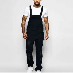 Men’s solid denim bib overalls/jumpsuits with suspenders—fashionable loose fit, pockets, suitable for daily casual wear; classic autumn–winter style