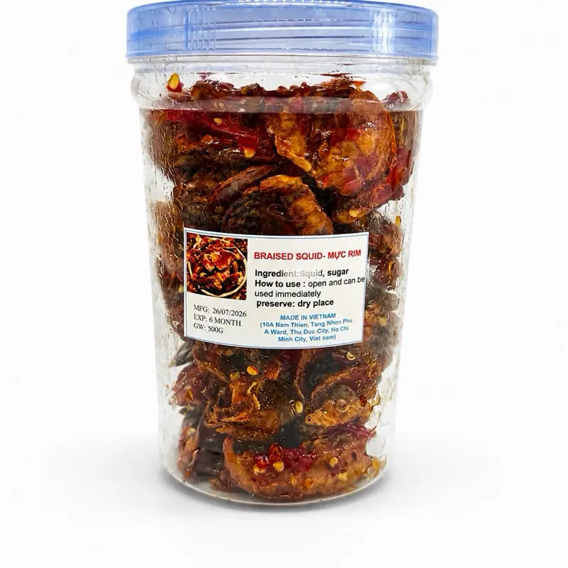 Dried Squid Chili and Tamarind Sauce (500g) - Khô mực rim me satế (500g/hủ)
