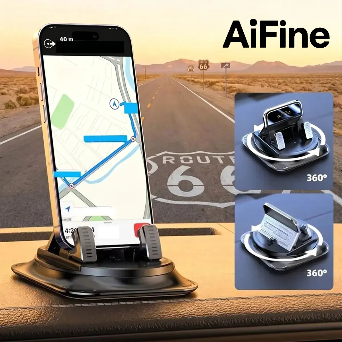【SummerFinds】AiFine Car phone holder 360 degree rotation, suitable for car navigation in-car dashboard, horizontal and vertical screen adjustment angle, suction cup fixed non-slip mobile phone holder suitable for iPhone and Android Car Mount Smartphone
