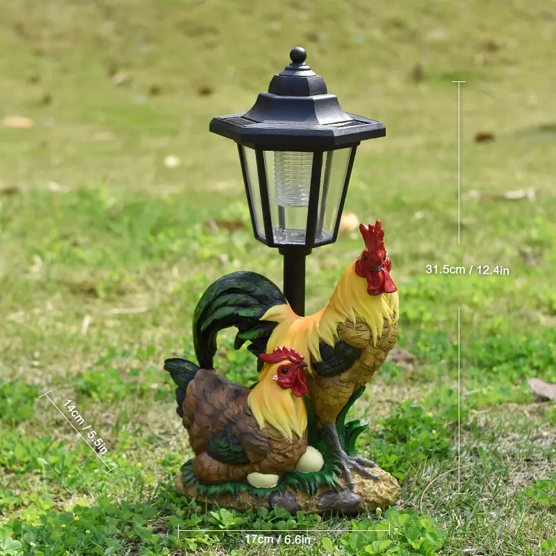 Resin Rooster Figurine Solar Outdoor Light, Garden Illumination Decor with Soft White Glow for Nights, Animal Statue Lantern for Patio Yard Backyard Home Improvement