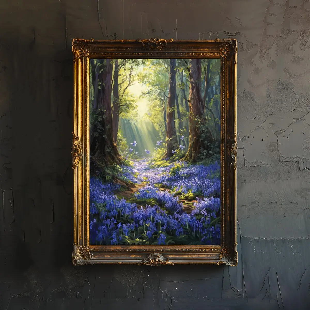 Fairy Bluebell Wood Cottagecore Poster – Enchanted Forest Wall Art, Vintage Nature Print, Whimsical Decor for Living Room, Bedroom, or Gallery Wall, Unframe