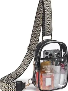 Clear Bag for Stadium Events Approved 4-Pockets Clear Sling Bag for Women Men Clear Crossbody Purse for Concert Sport