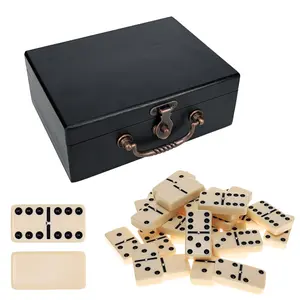 WE Games Double 6 Dominoes with Spinners in Black Stained Wooden Treasure Box