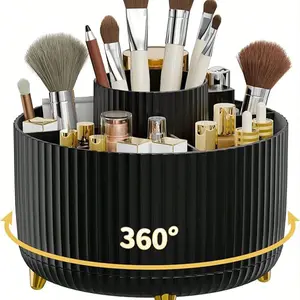 360° Rotating Makeup Brush Holder, Modern Elegant Cosmetic Storage Box, 5 Compartment Skincare Organizer for Vanity Desk Office Bathroom