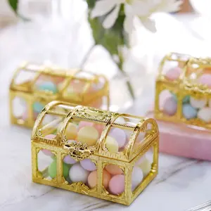 12-Pack Vintage Jewelry Box Candy Containers Clear Gold - Stylish Treasure Chest Favor Boxes 3.5"