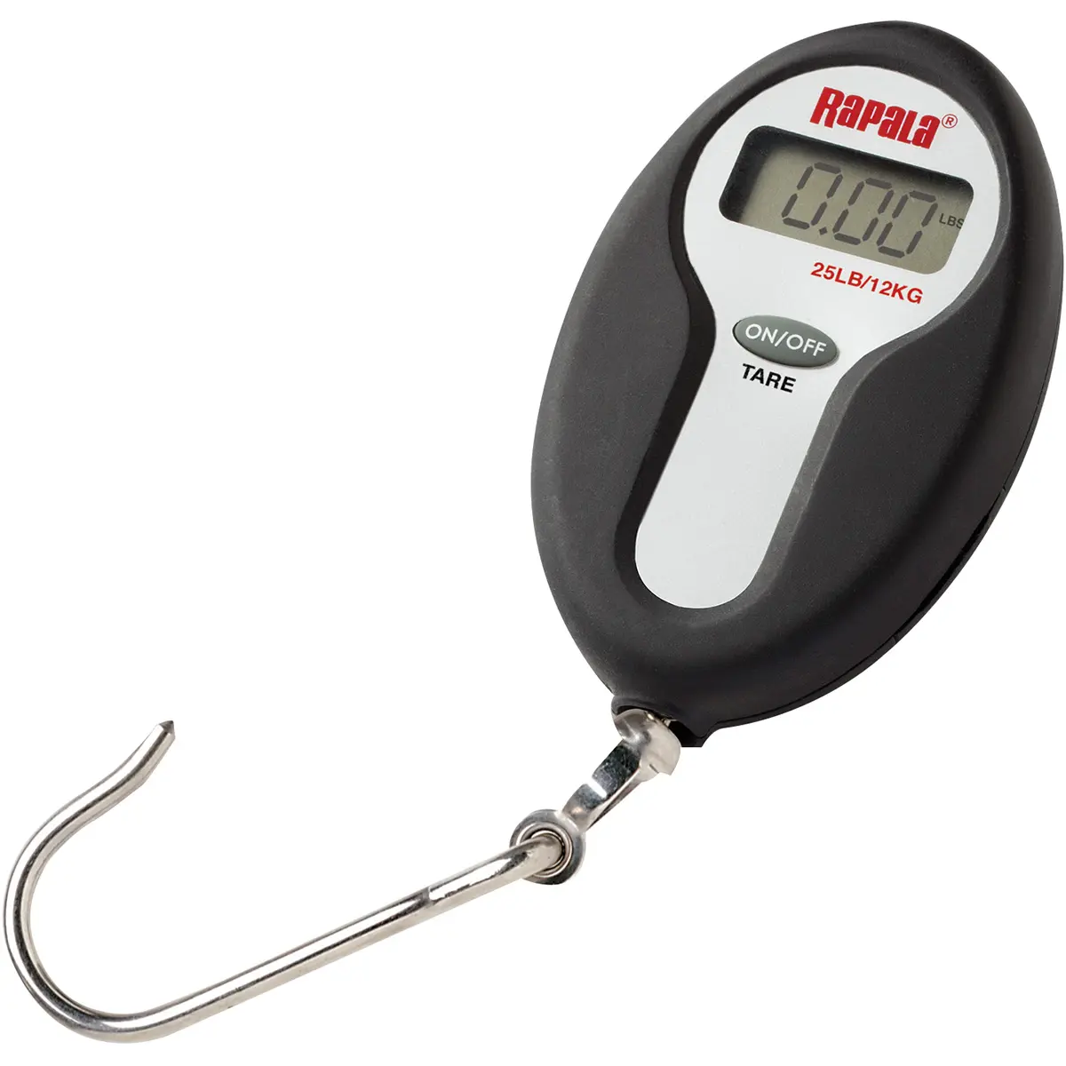 Rapala Compact 25 lb. Mini Digital Scale - Black/Gray, 4-Minute Auto Shut Off, Chrome Plated Hook, Precise Digital Reading, Tare Weight Function