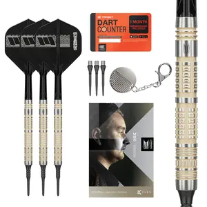 Target Darts Dimitri Van den Bergh Soft Tip 95K Dart Set, 19G | 95% Tungsten Darts, K-Flex No.2 Flights & Shafts, Black Pixel Tips & Swiss Titanium Grooved Nano Conversion Steel Points