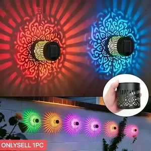 Solar Mandala Projector Wall Lights, Waterproof Metal Fence Light, Outdoor Decor for Garden, Patio, Backyard, Courtyard, Decorative Lights, Modern Mood Lighting, Projection Light