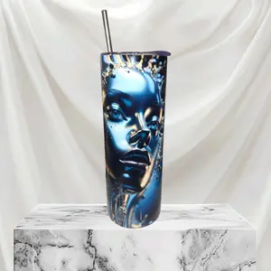Abstract 20oz Tumblers - Unique Design with Blue and Gold Accents, Ideal for Drinks and Everyday Use