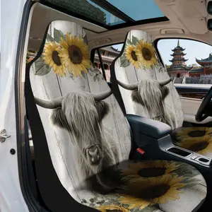 2pcs, Unique Sunflowers and Cow Style Car Seat Covers, Comfortable and All Season Use, Suitable for Cars, SUVs, and Trucks, Perfect for Road Trips and Leisure Driving, Auto Seat Covers