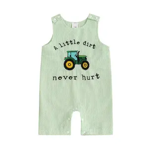 Toddler Boy Summer Outfit A Little Dirt Never Hurt Tractor Embroidery Jumpsuit Sleeveless Overall Country Clothes
