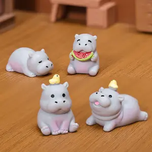 Cute Mini Hippo Resin Figurine, Aesthetic Micro Landscape Ornament for Car Decor, Home Desktop & DIY Accessories