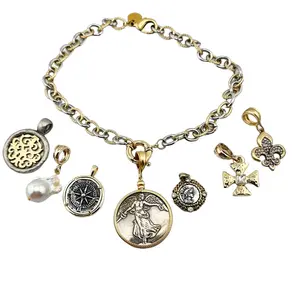 Mixed Link Two Tone Chain Necklace with Interchangeable Pendants - Versatile Design for Everyday Wear - 16" to 18" length Two Tone
