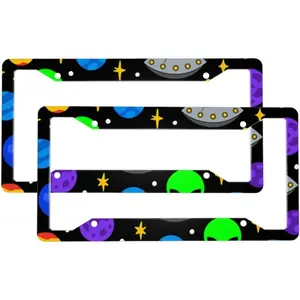 Alien Planets Pattern 2-Pack Aluminum License Plate Frames, Universal Car License Plate Holder with 4 Holes and Screws ﻿