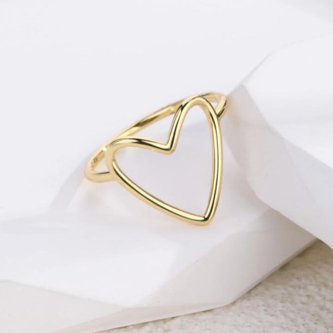 Hollow Heart Ring for Women – Gold Tone Open Band Cute Minimalist Adjustable Jewelry