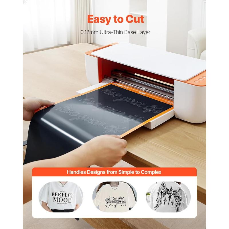 VEVOR Heat Transfer Vinyl, 12 in x 70 ft, Glossy Black HTV Iron on Vinyl Roll, Easy to Cut and Weed, Strong Adhesion, Compatible with Cutting Machines, for Various Materials, T-Shirts, Pillows, Hats