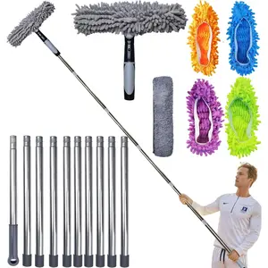 20+ Feet Reach 2 in 1 Window Washing Squeegee & Duster with 3-14 ft Spliceable Extension Pole // Window Cleaning Tool & Window Washer Squeegee with 5 Replace Pad for Home Indoor Outdoor Window Washing