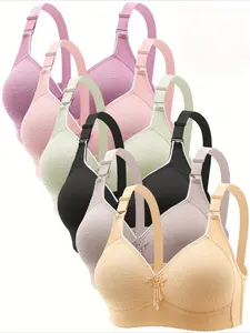 6PCS Push-Up Jacquard Bra -Adjustable Support Straps & Wire-Free DailyComfort,Women's Lingerie & Underwear Seamless Wireless Supportive Elegant Elegant Chic Basic Vneck Day Essential Fit Womenswear Everyday Minimalist