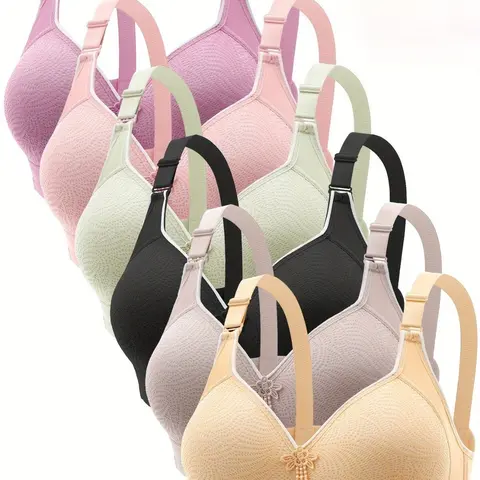 3PCS/6PCS Push-Up Jacquard Bra -Adjustable Support Straps & Wire-Free DailyComfort,Women's Lingerie & Underwear Seamless Wireless Supportive Elegant Elegant Chic Basic Vneck Day Essential Fit Womenswear Everyday Minimalist -RR