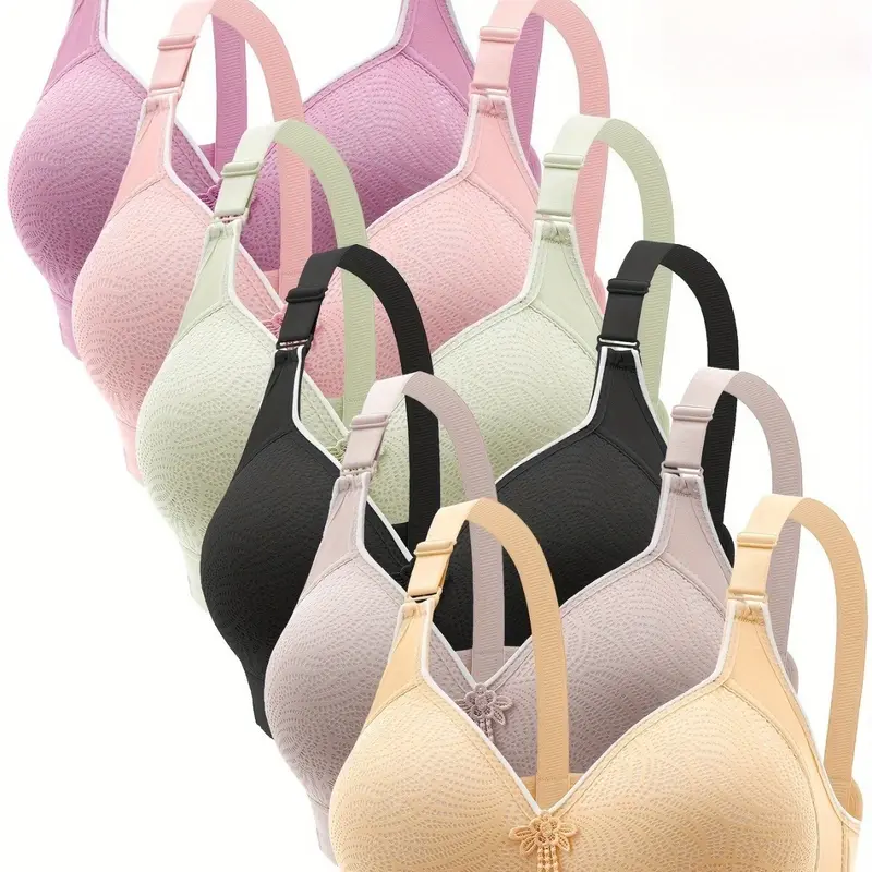 3PCS/6PCS Push-Up Jacquard Bra -Adjustable Support Straps & Wire-Free DailyComfort,Women's Lingerie & Underwear Seamless Wireless Supportive Elegant Elegant Chic Basic Vneck Day Essential Fit Womenswear Everyday Minimalist -RR