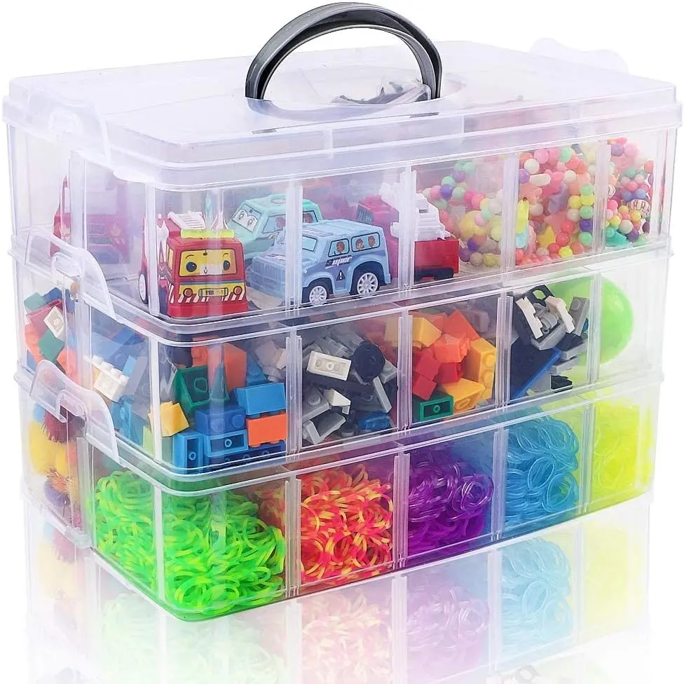 3-Tier Stackable Storage Container Box with dividers-30 compartments, Bead Organizers for Art Craft Storage, Washi tape, Kids Toys, Jewelry
