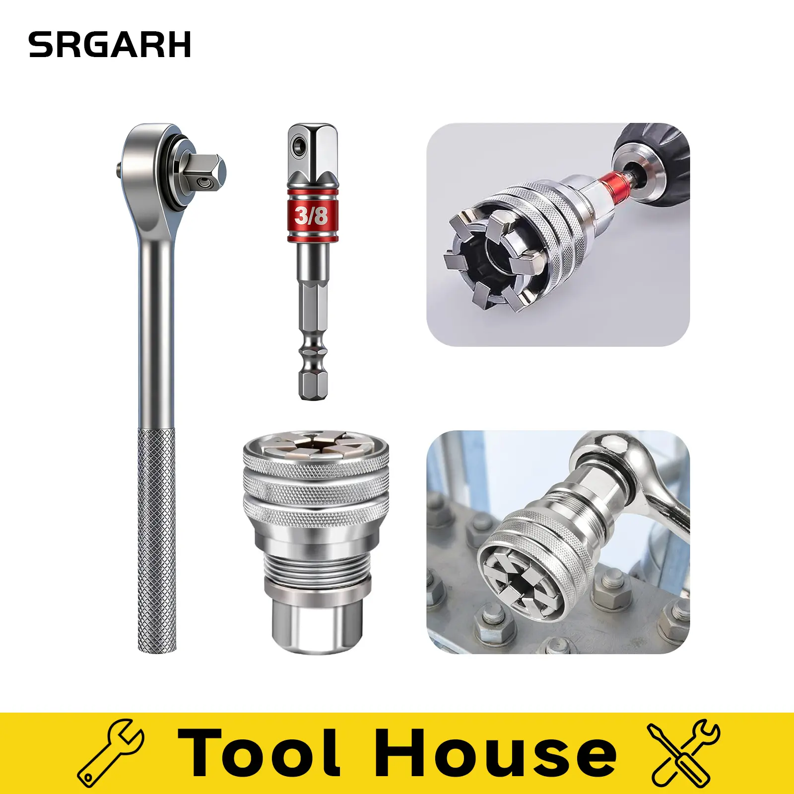Universal Maintenance Tool 3PCS - Adjustable Universal Socket Wrench Set for Damaged Nuts & Bolts, Fits Power Drill & Ratchet Wrench, Heavy Duty Multi-Function Repair Tool for Auto Repair, Garage, Motorcycle & Home DIY