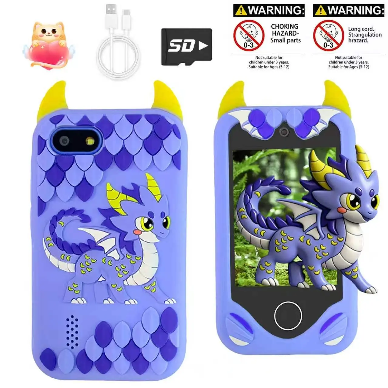 Kids Multifunctional Smart Phone, Excellent Festival Holiday Gifts for Children 3-12, Educational Play Phone with Camera, Music, Games, Lanyard, Data Cable and SD Card Included.