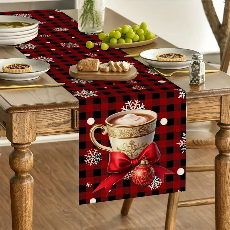 1/5/7 Christmas table cloth placemat set, checkered snowflake pattern kitchen table flag placemat set, suitable for family gatherings, foyer, living room, Christmas decorations, holiday party decorations, home decoration scene decoration